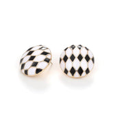 14K Gold Vintage Checker Board Round Statement Earrings